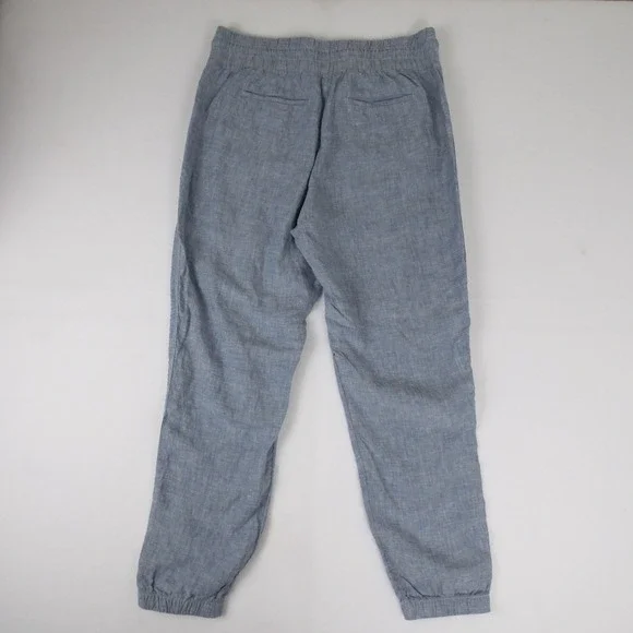 Athleta Blue Linen Blend Drawstring Zip Pocket Jogger Pants Women Size 10‎ - Picture 6 of 12